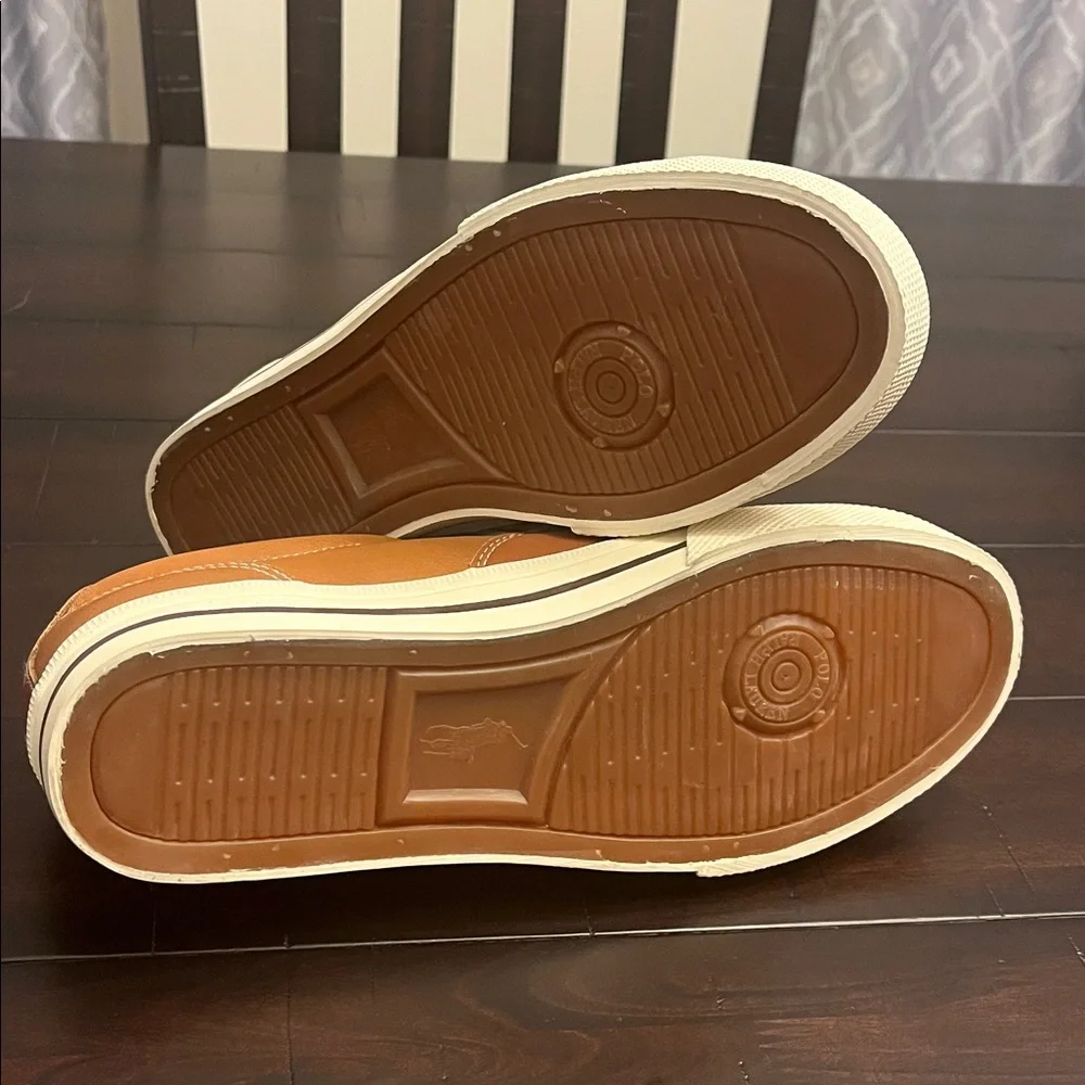 Polo Ralph Lauren Vaughn Soft Leather Boat Shoes Sneakers new tan Men’s Size 8